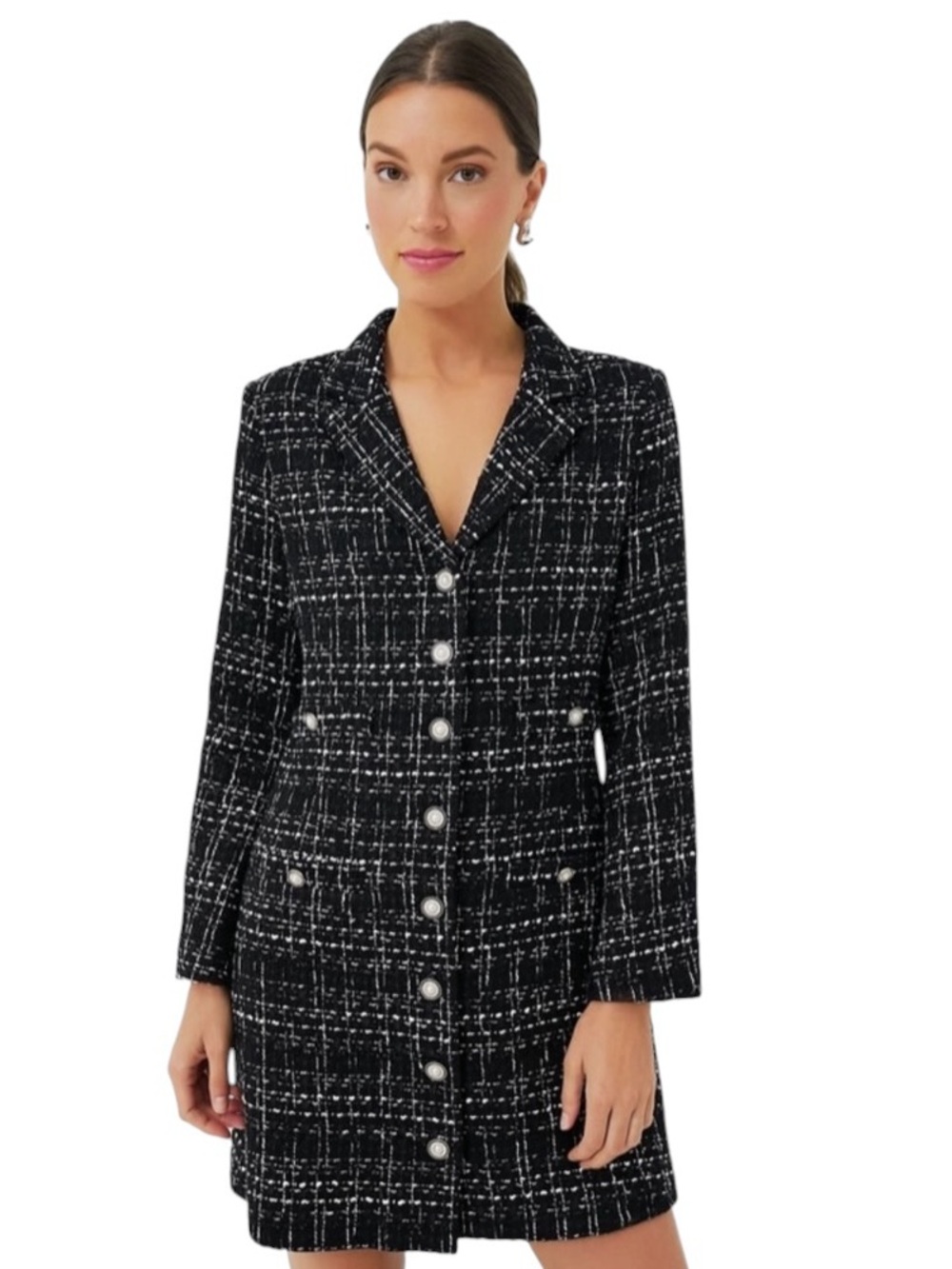 NWT Pomander Place Stacie Tweed Black White Metallic Dress L (by Tuckernuck)